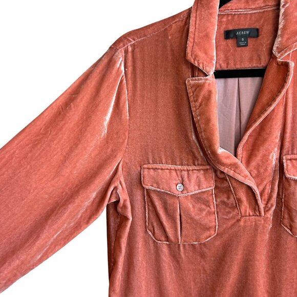 J. Crew Velvet Popover Patch Pockets Copper Pink Cozy Boho Shirt Size Small - Picture 2 of 8